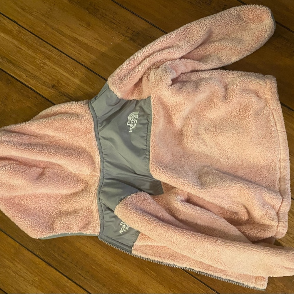 Toddler girl light pink hooded Sherpa north face jacket 2T
